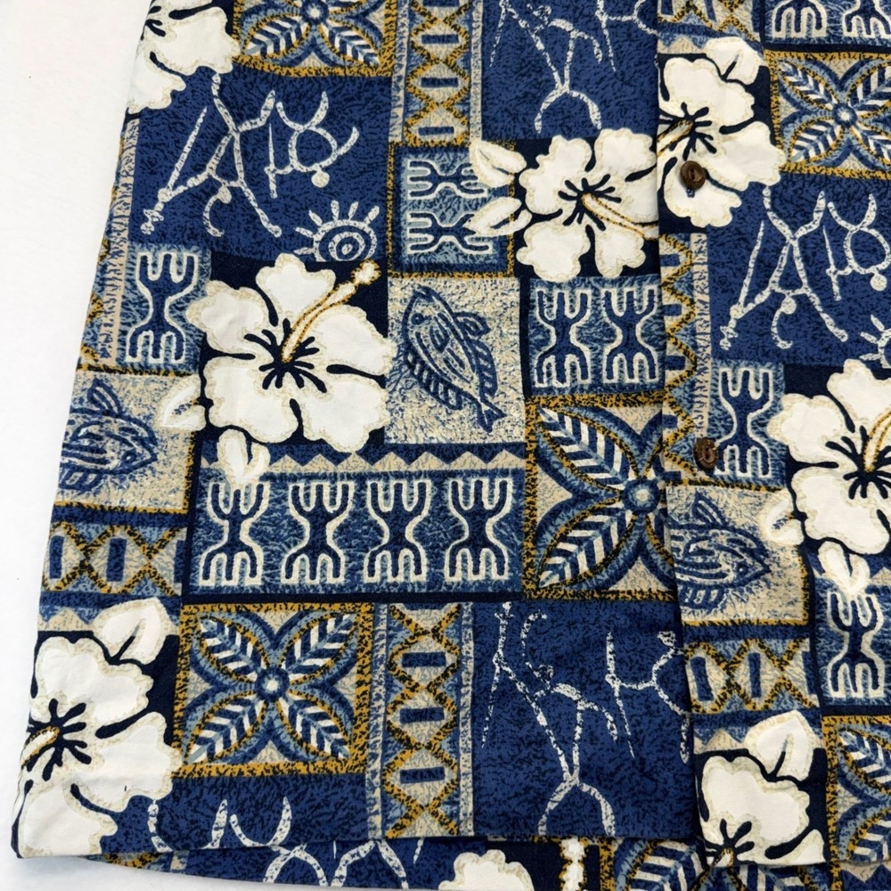 Royal Creations Shirt Mens M Blue Hibiscus Aloha Hawaiian Cotton Coconut Button - Picture 4 of 10